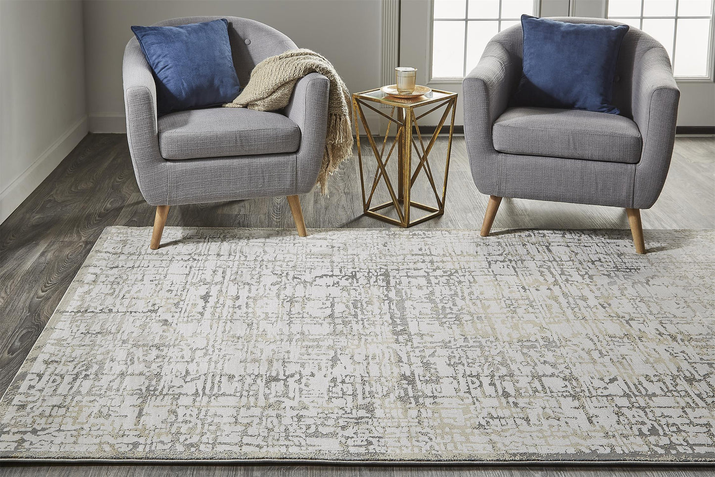 Waldor Modern/Industrial Ivory/Gray Accent Rug  Feizy Rugs Small Parcel,Feizy Rugs,Waldor,Ivory/Gray,1'8" x 2'10",Accent Rug,Polypropylene/Polyester,Modern/Industrial,Turkey