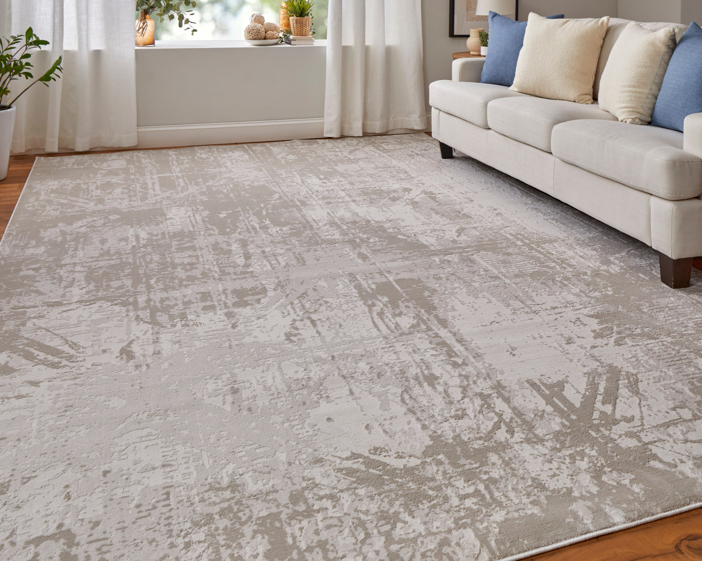 Prasad Modern/Luxury & Glam Ivory/Taupe/Silver Area Rug