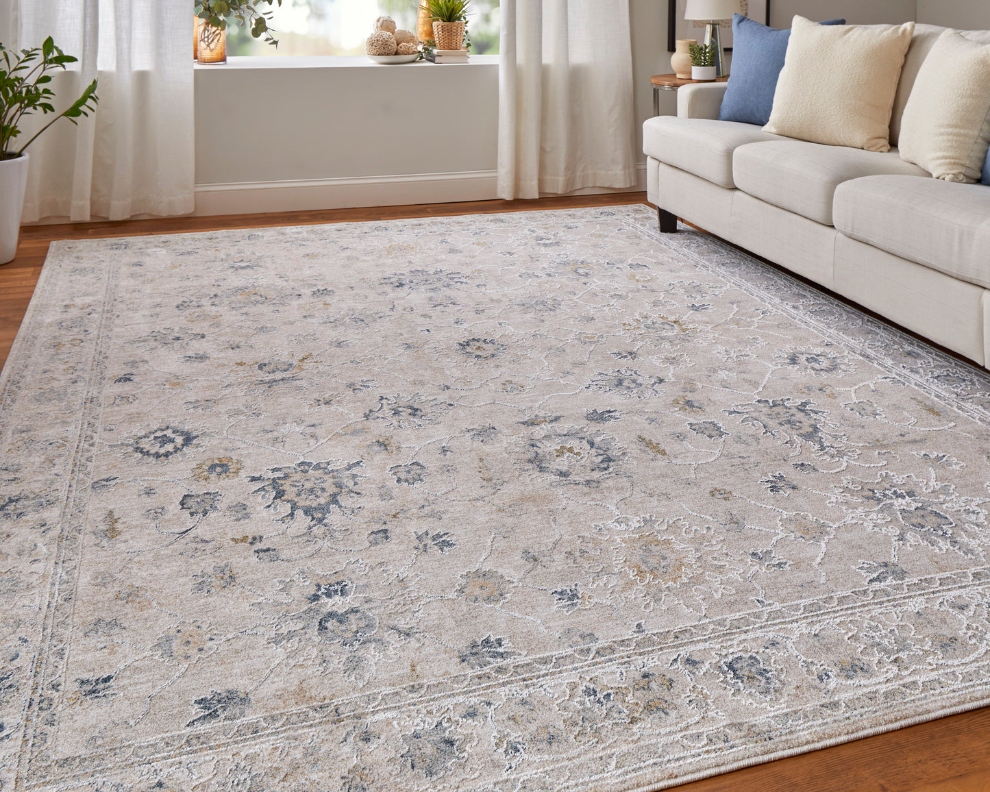 Pasha Transitional/Bohemian & Eclectic/Cottage Ivory/Taupe/Blue Accent Rug  Feizy Rugs Small Parcel,Feizy Rugs,Pasha,Ivory/Taupe/Blue,2' x 3',Accent Rug,Polyester,Transitional/Bohemian & Eclectic/Cottage,Turkey