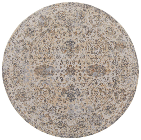 Celene Traditional/Casual/Vintage Ivory/Tan/Gray Round Rug  Feizy Rugs Small Parcel,Feizy Rugs,Celene,Ivory/Tan/Gray,7'9" x 7'9" Round,Round Rug,Viscose/Polyester,Traditional/Casual/Vintage,Turkey