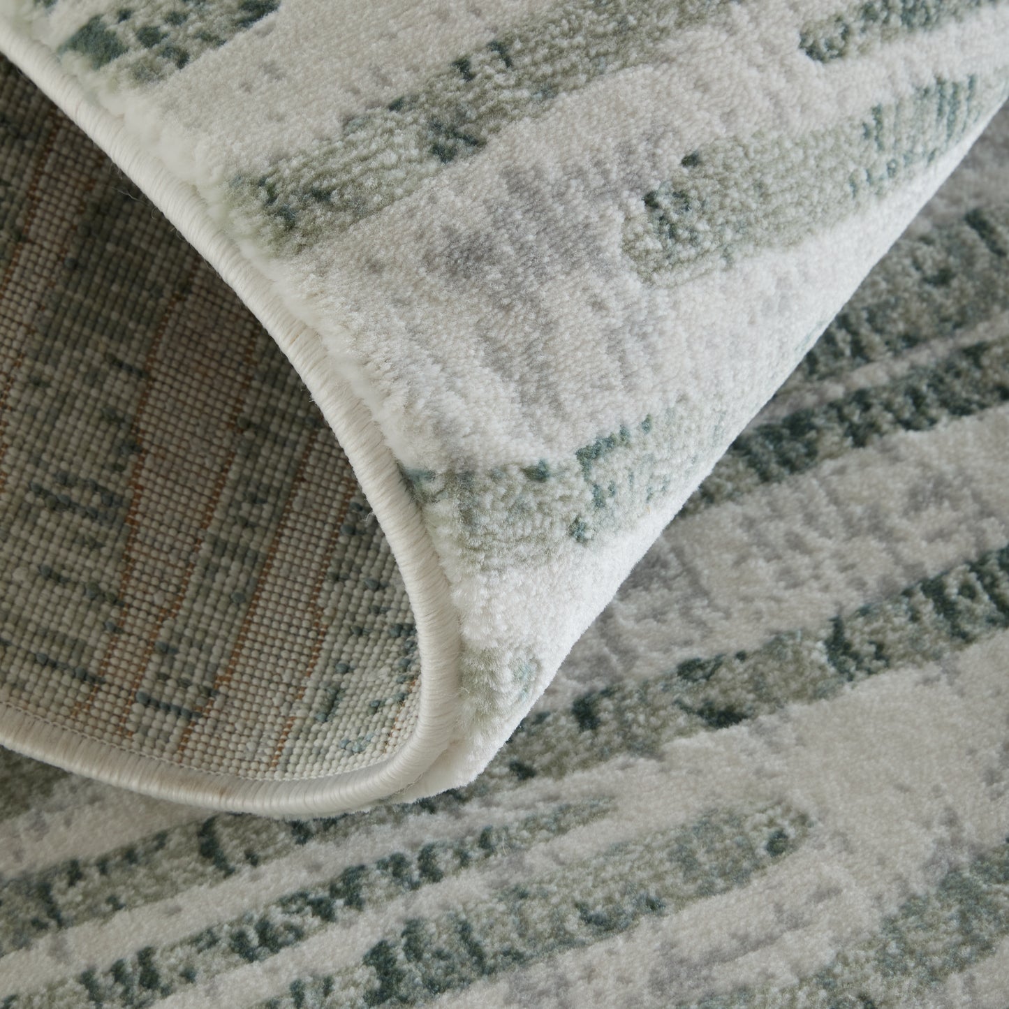 Atwell Transitional/Industrial/Casual Abstract/Stripes/Distressed Gray/Green/Ivory - Feizy Rug