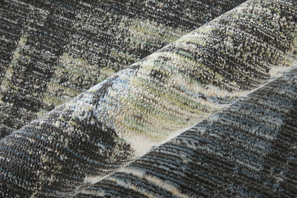 Greenwich Modern Abstract/Ikat/Distressed Ivory/Blue/Black - Feizy Rug