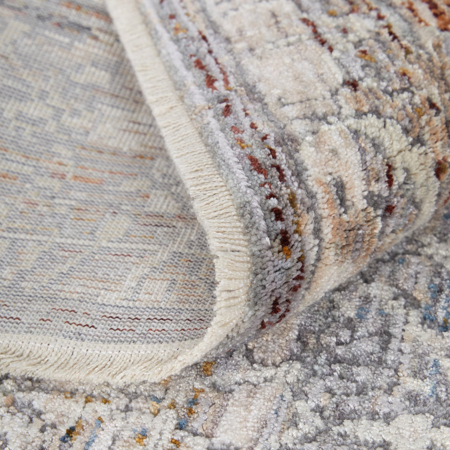 Caprio Transitional/Bohemian & Eclectic/Casual Damask/Distressed Gray/Ivory/Tan - Feizy Rug