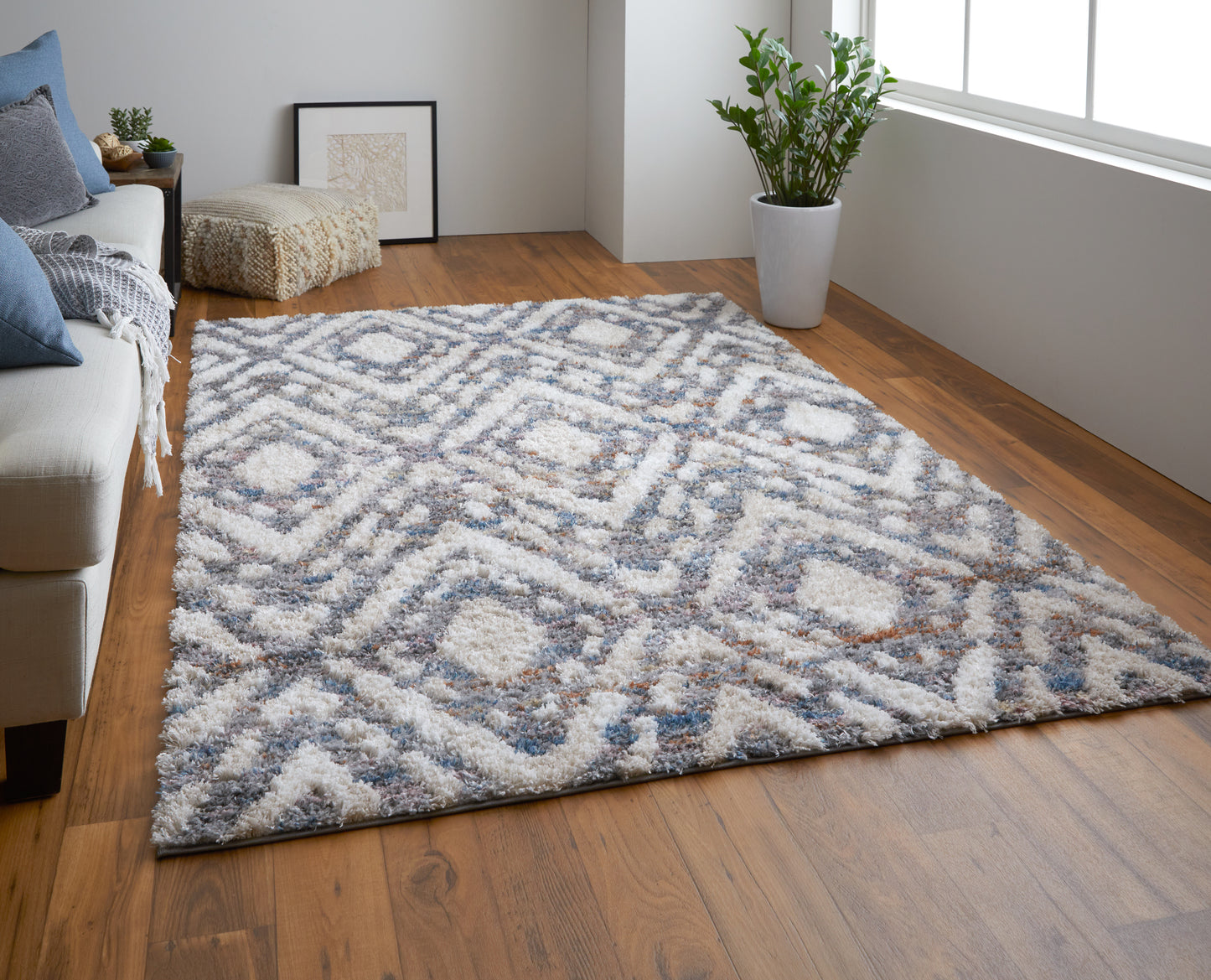 Mynka Transitional/Global/Mid-Century Modern Diamond/Geometric Ivory/Gray/Taupe - Feizy Rug