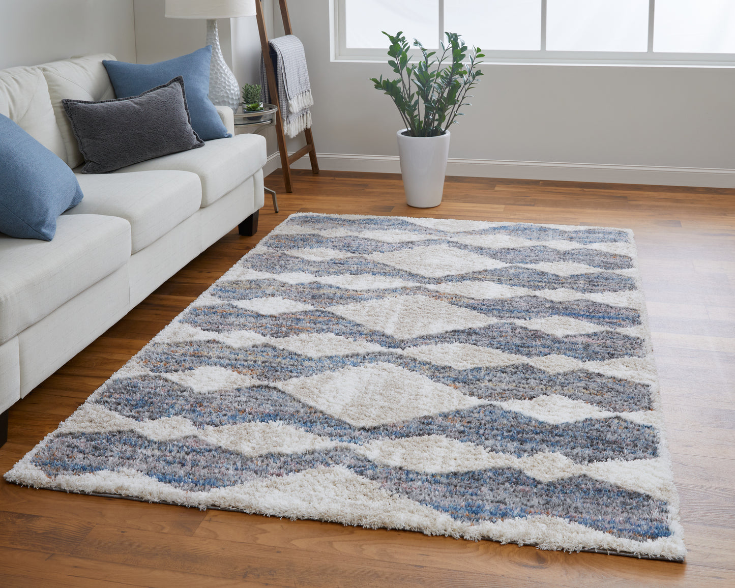 Mynka Transitional/Bohemian & Eclectic/Casual Diamond/Stripes/Geometric Tan/Ivory/Blue - Feizy Rug