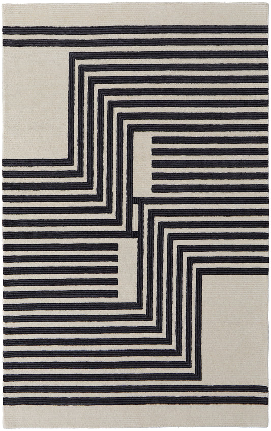 Maguire Transitional/Industrial/Mid-Century Modern Gray/Ivory/Black Area Rug