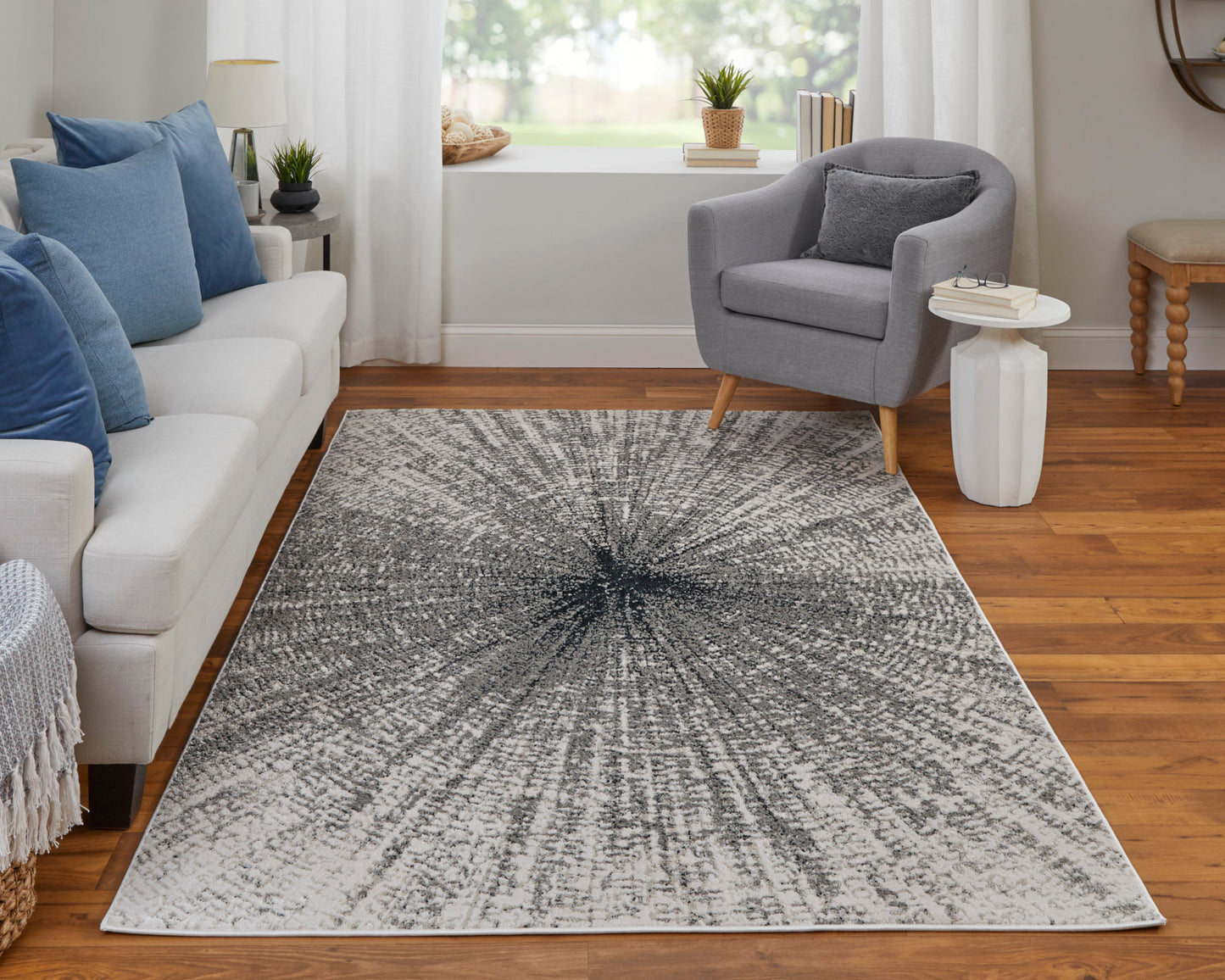 Micah Modern/Mid-Century Modern/Casual Ivory/Gray/Blue Runner  Feizy Rugs Small Parcel,Feizy Rugs,Micah,Ivory/Gray/Blue,2'10" x 7'10",Runner,Polyester/Polypropylene,Modern/Mid-Century Modern/Casual,Turkey