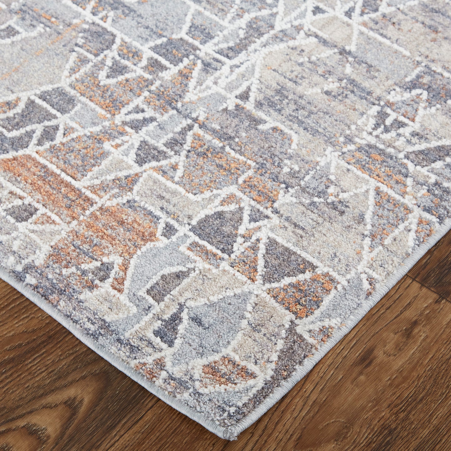 Francisco Transitional/Moroccan/Southwestern Abstract/Geometric/Distressed Gray/Blue/Orange - Feizy Rug