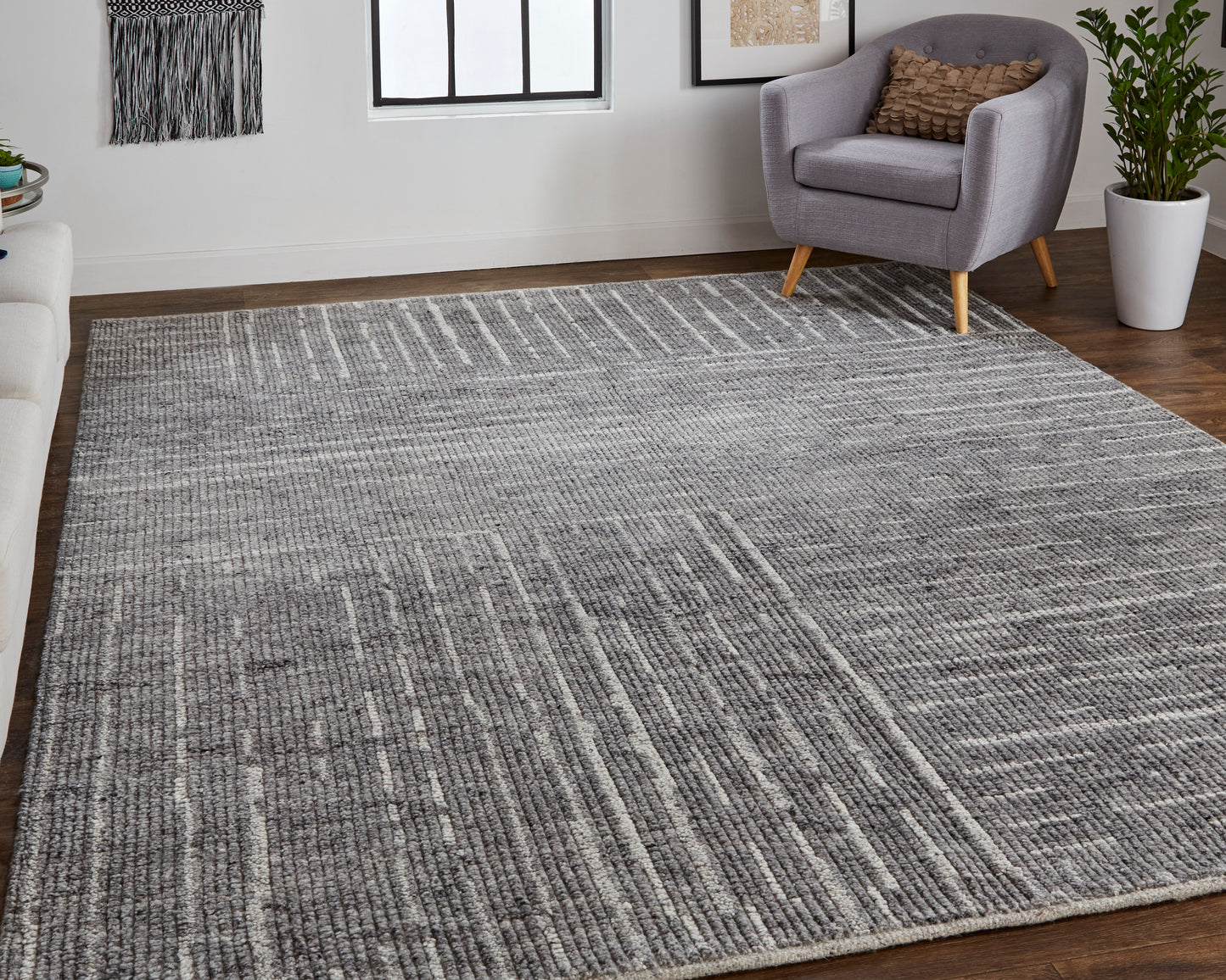 Alford Modern/Mid-Century Modern/Industrial Checkered/Geometric/Distressed Gray/Silver/Ivory - Feizy Rug