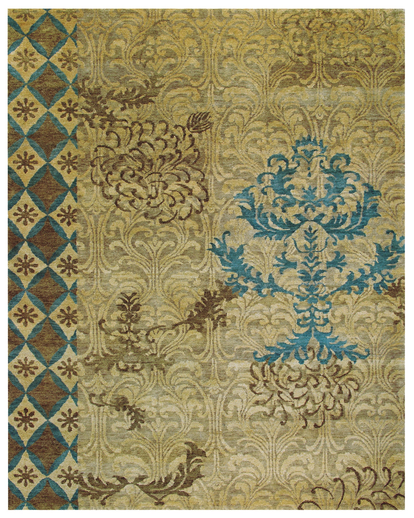 Qing Transitional/Casual/French & Victorian Floral & Botanical/Scroll Tan/Brown/Blue - Feizy Rug