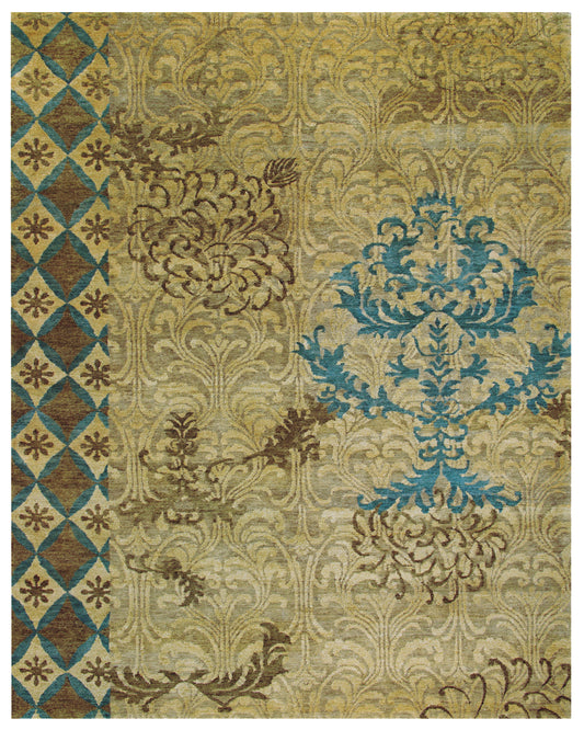 Qing Transitional/Casual/French & Victorian Floral & Botanical/Scroll Tan/Brown/Blue - Feizy Rug