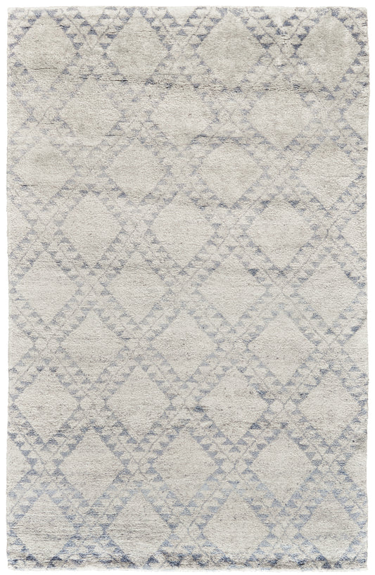 Abytha Transitional/Global/Farmhouse Diamond/Geometric/Distressed Gray/Blue/Ivory - Feizy Rug