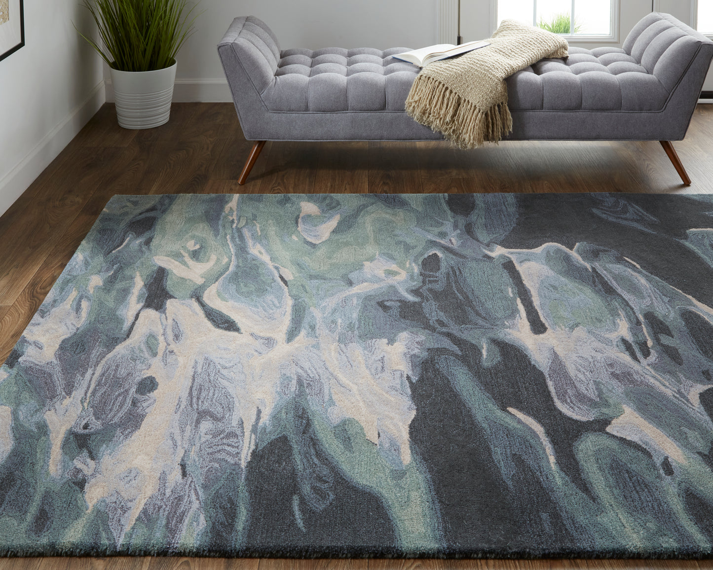 Amira Transitional/Industrial/Casual Abstract/Watercolor Green/Blue/Black - Feizy Rug
