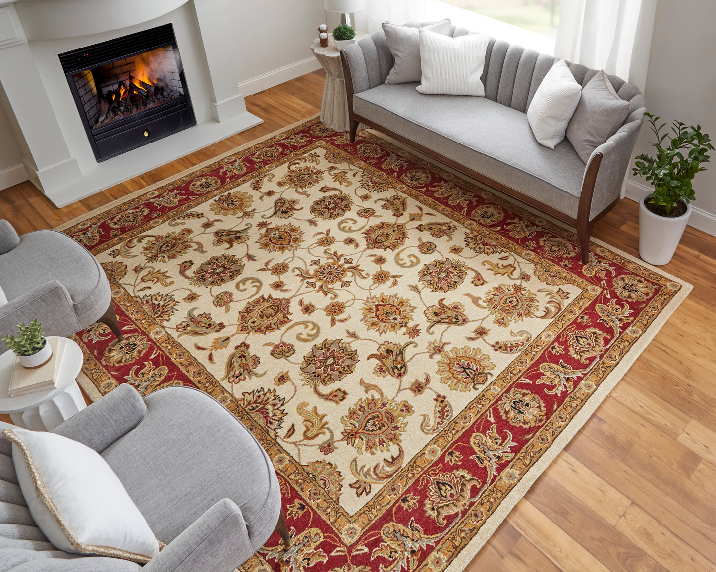 Wagner Traditional/Classic/Vintage Oriental/Persian/Bordered Tan/Gold/Red - Feizy Rug