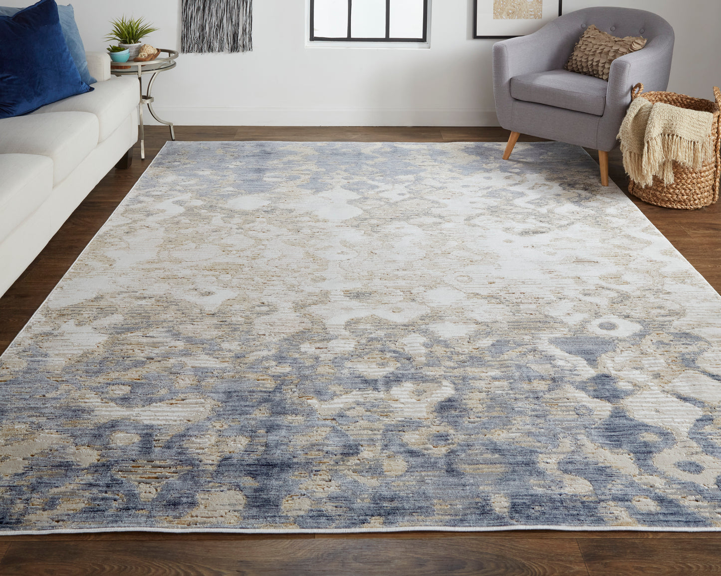 Laina Transitional/Industrial/Casual Tan/Ivory/Blue Area Rug