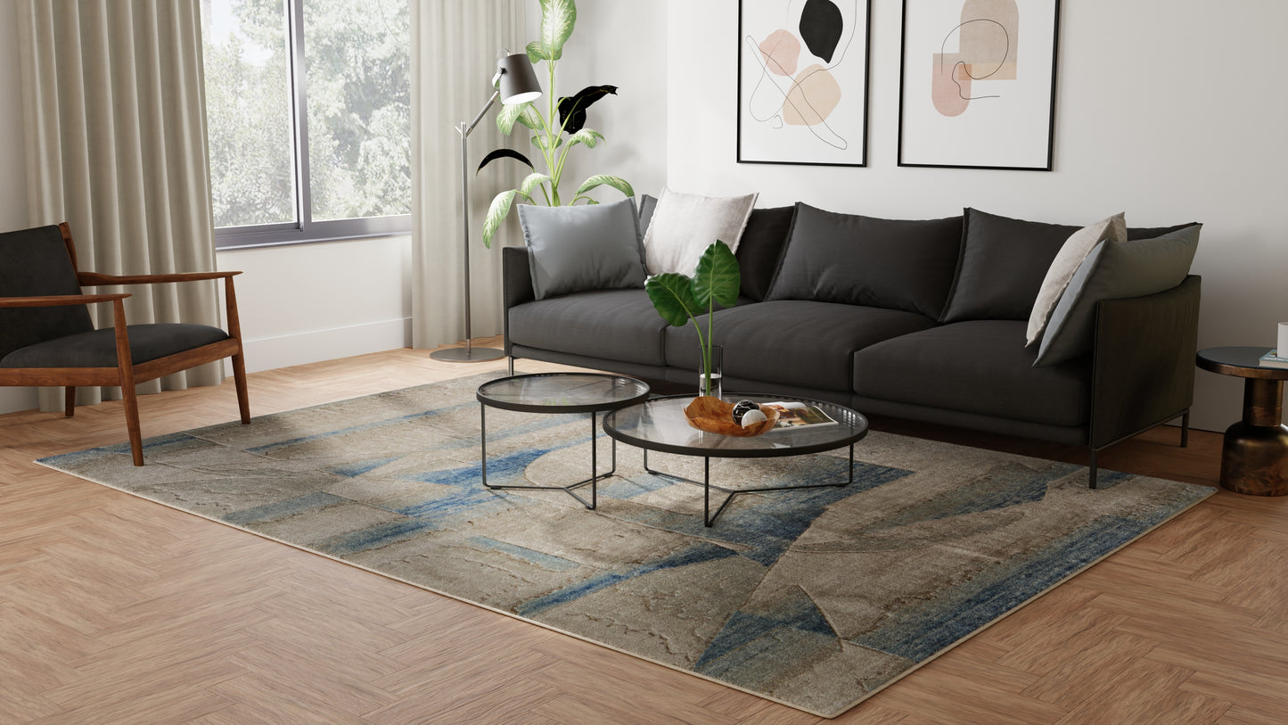 Jaxson Modern/Industrial/Bohemian & Eclectic Abstract/Geometric/Gradient & Ombre Blue/Ivory/Gray - Feizy Rug