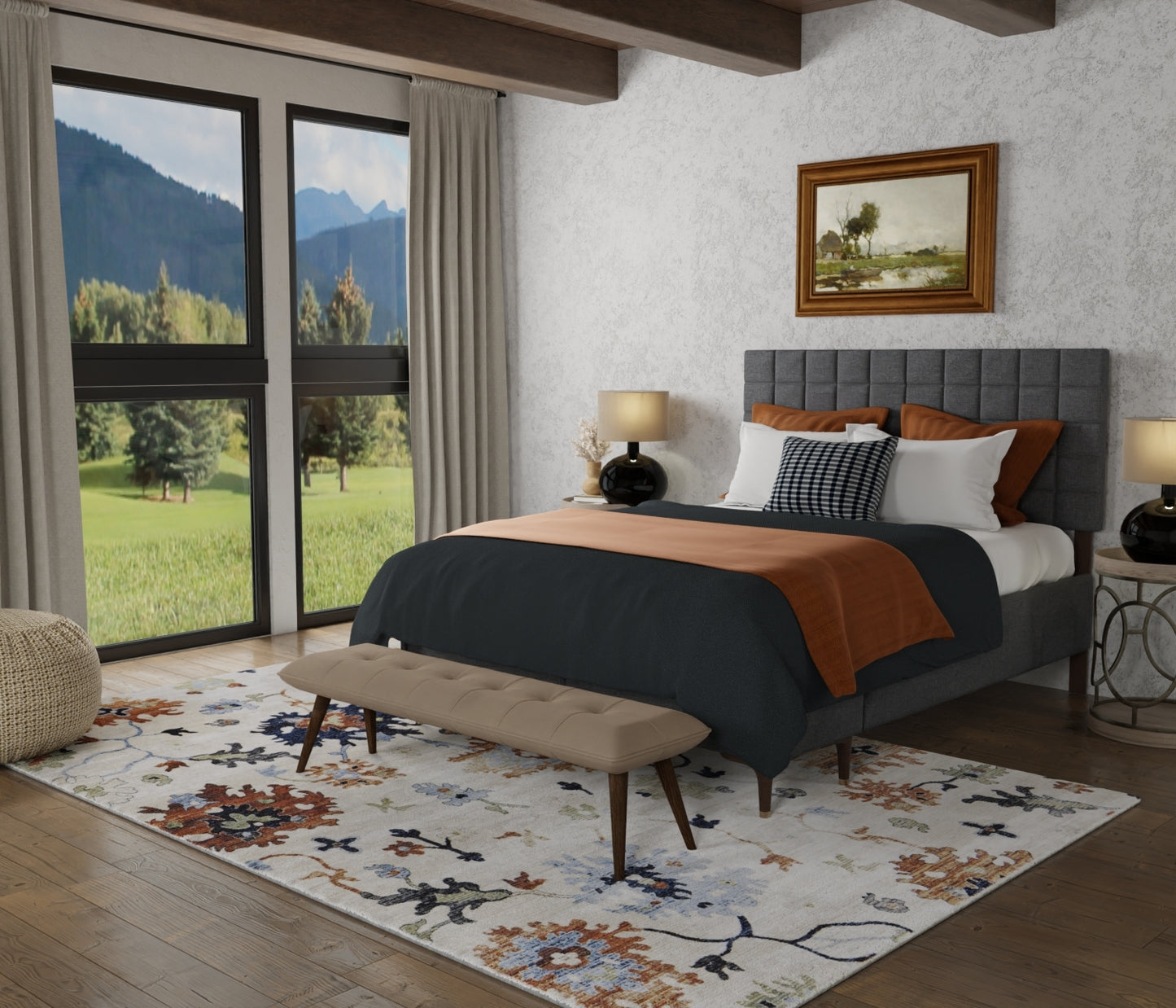 Melrose Transitional/Bohemian & Eclectic/Cottage Floral & Botanical Ivory/Red/Blue - Feizy Rug