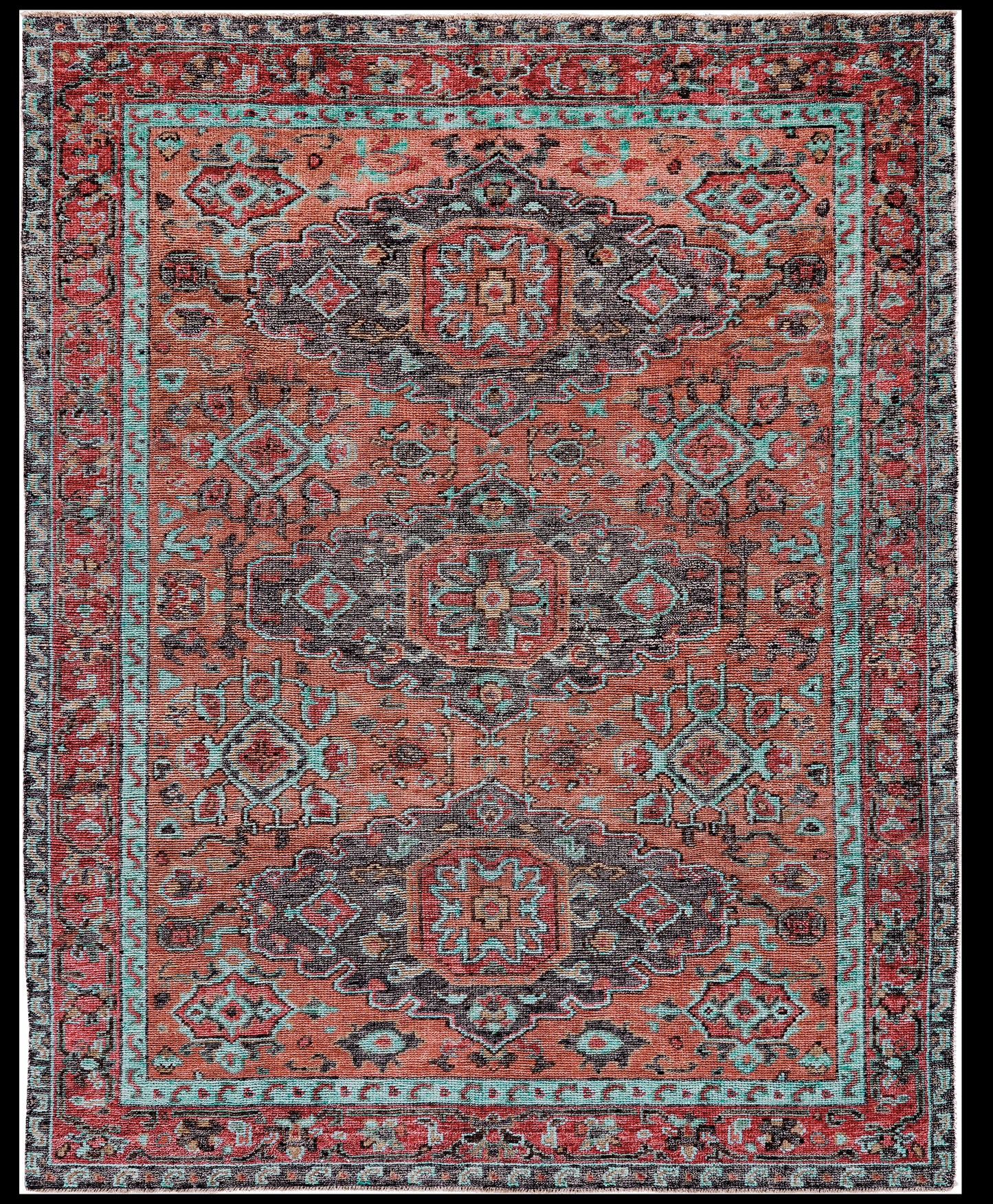 Piraj Traditional/Classic/Vintage Bordered/Medallion/Distressed Red/Orange/Blue - Feizy Rug