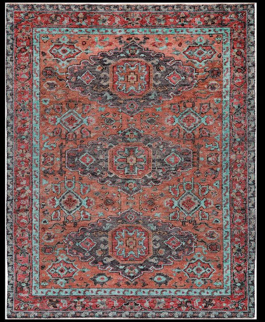 Piraj Traditional/Classic/Vintage Bordered/Medallion/Distressed Red/Orange/Blue - Feizy Rug