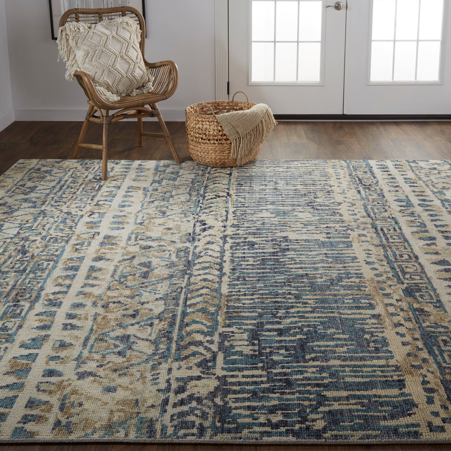 Palomar Transitional/Farmhouse Geometric Tan/Blue - Feizy Rug