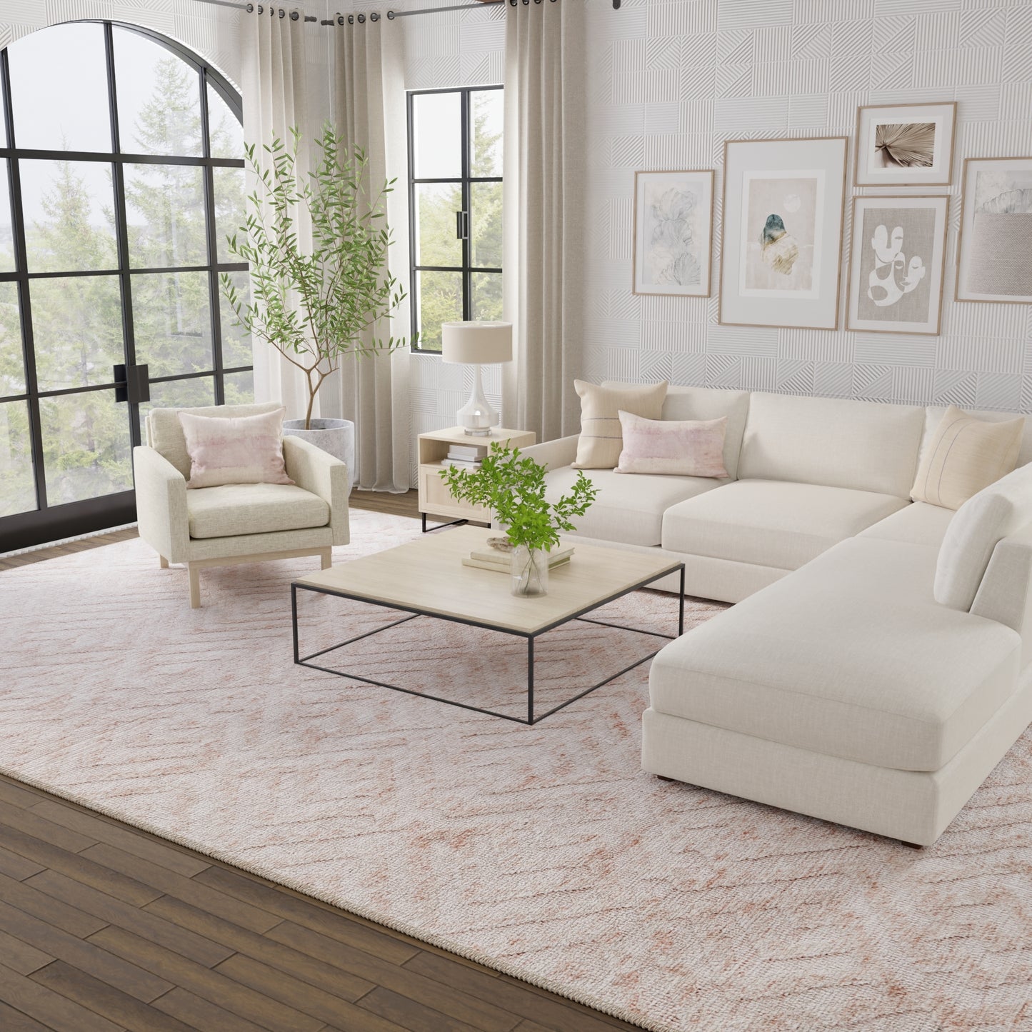 Colton Modern/Farmhouse Diamond Pink/Ivory - Feizy Rug