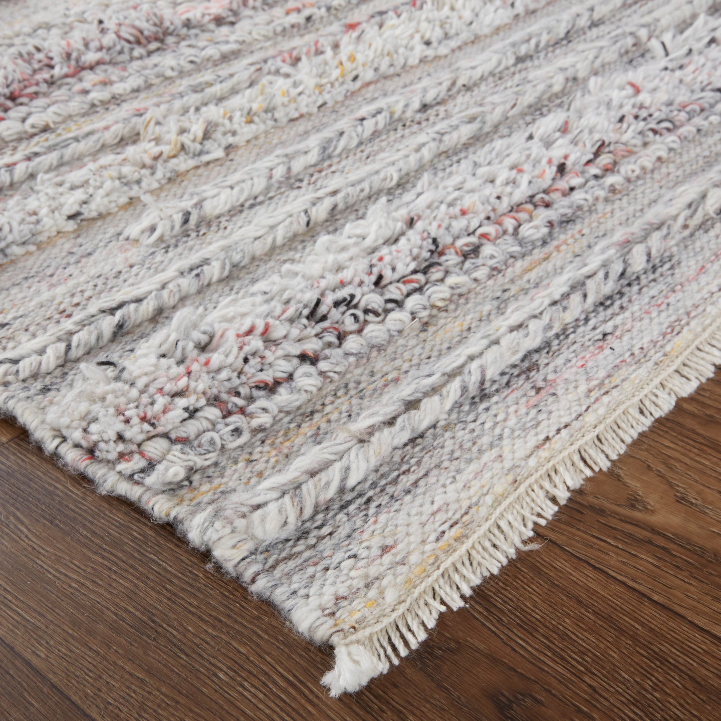 Alden Transitional/Casual/Scandinavian Stripes/Solid Taupe/Ivory/Red - Feizy Rug