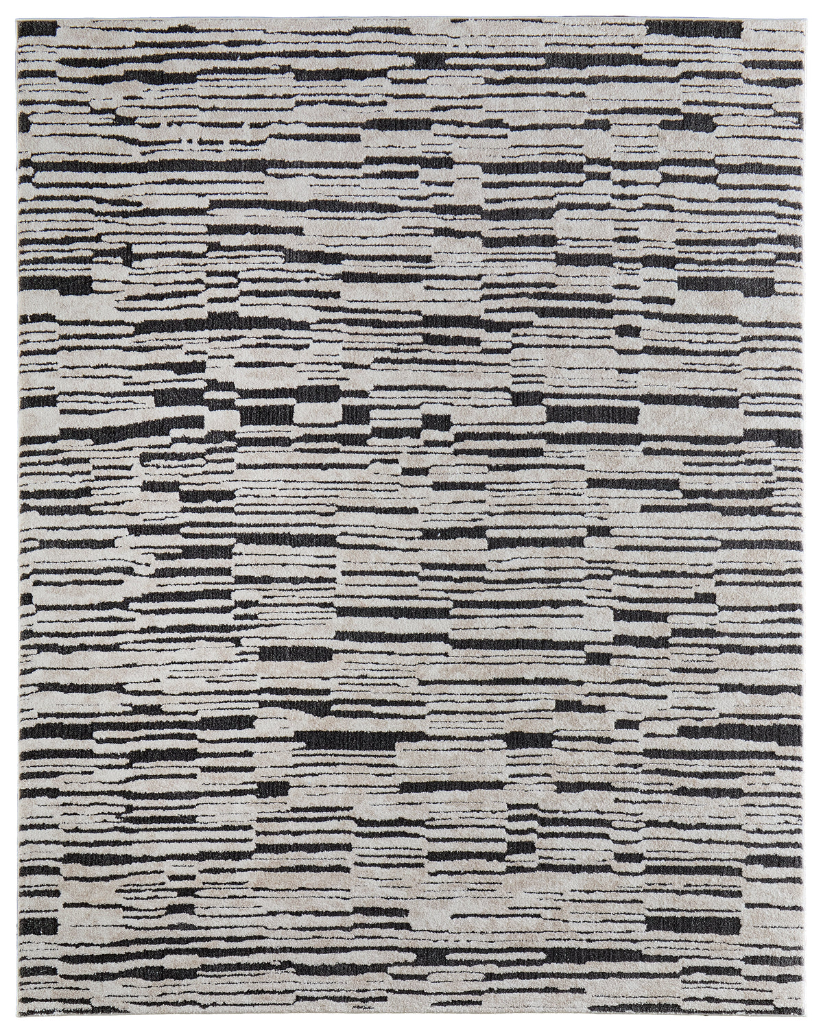 Gilmore Modern Stripes/Checkered/Abstract Ivory/Black - Feizy Rug