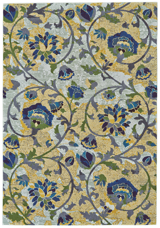 Brixton Modern/Cottage/Craftsman Scroll/Floral & Botanical Ivory/Gold/Green - Feizy Rug