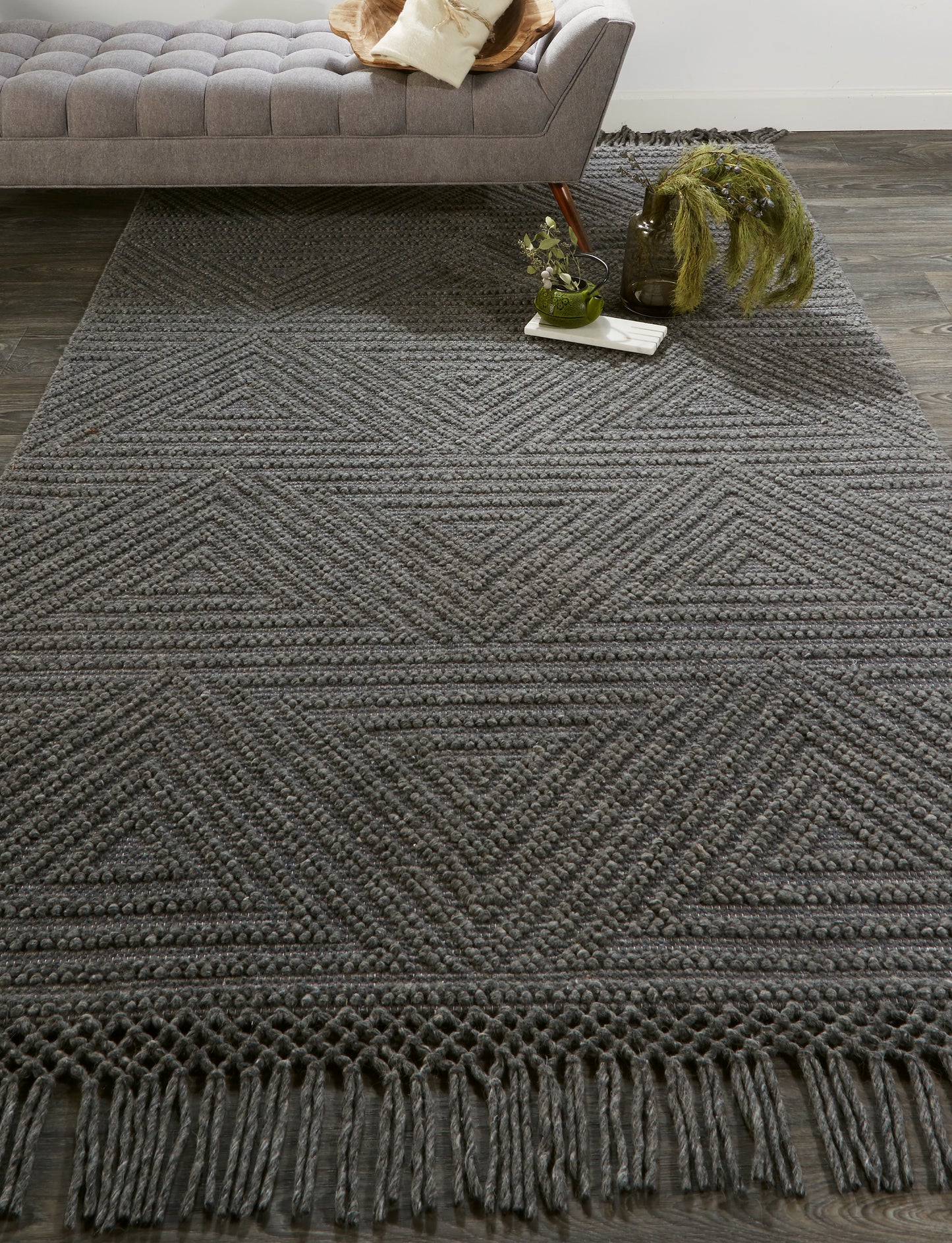 Phoenix Transitional/Farmhouse/Scandinavian Geometric/Solid Gray - Feizy Rug