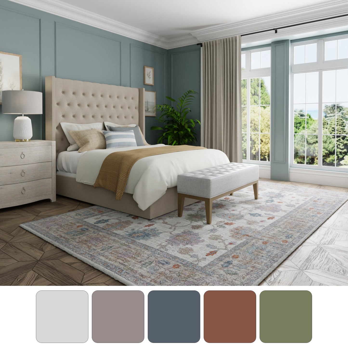 Dartmouth Transitional/Bohemian & Eclectic/Casual Floral & Botanical/Bordered/Distressed Ivory/Brown/Blue - Feizy Rug
