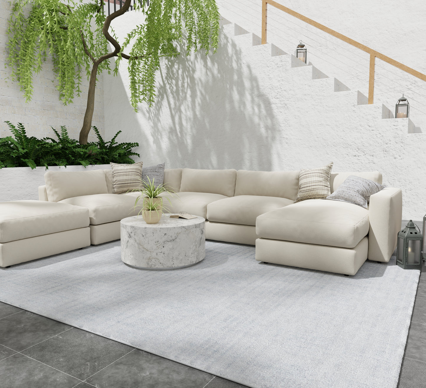 Highview Modern/Casual Stripes/Solid Ivory/Blue - Feizy Rug