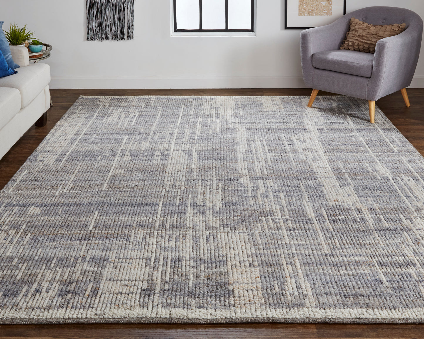 Alford Modern/Industrial/Bohemian & Eclectic Abstract/Stripes/Distressed Gray/Ivory/Taupe - Feizy Rug