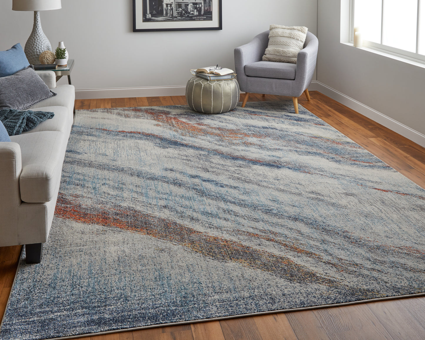 Edgemont Modern/Casual Abstract Ivory/Orange/Blue - Feizy Rug