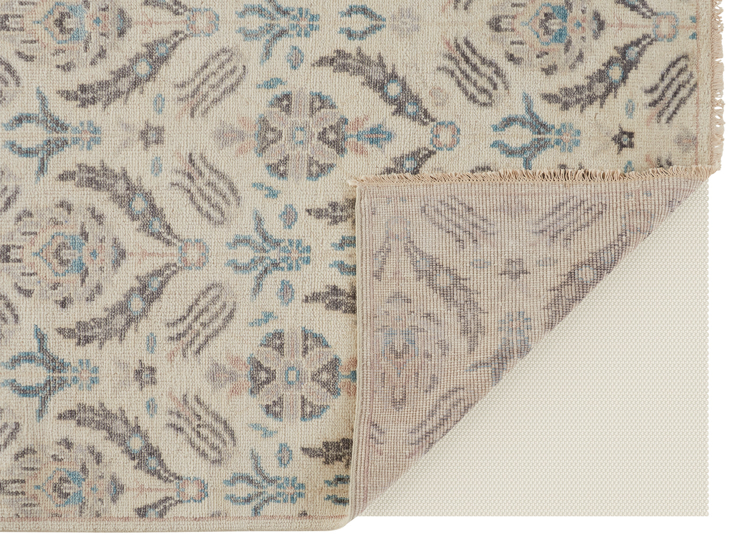 Beall Traditional/Casual Oriental/Floral & Botanical Ivory/Gray/Blue - Feizy Rug