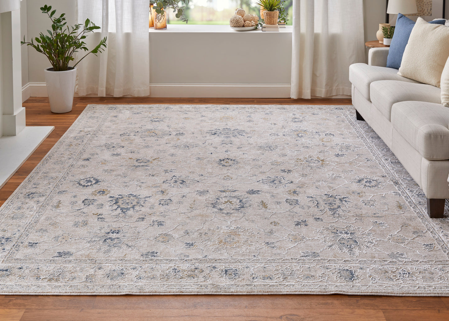 Pasha Transitional/Bohemian & Eclectic/Cottage Ivory/Taupe/Blue Accent Rug  Feizy Rugs Small Parcel,Feizy Rugs,Pasha,Ivory/Taupe/Blue,2' x 3',Accent Rug,Polyester,Transitional/Bohemian & Eclectic/Cottage,Turkey