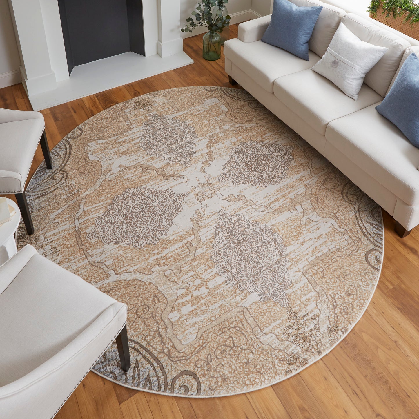 Celene Traditional/Vintage/Cottage Medallion/Scroll Silver/Tan/Gray - Feizy Rug