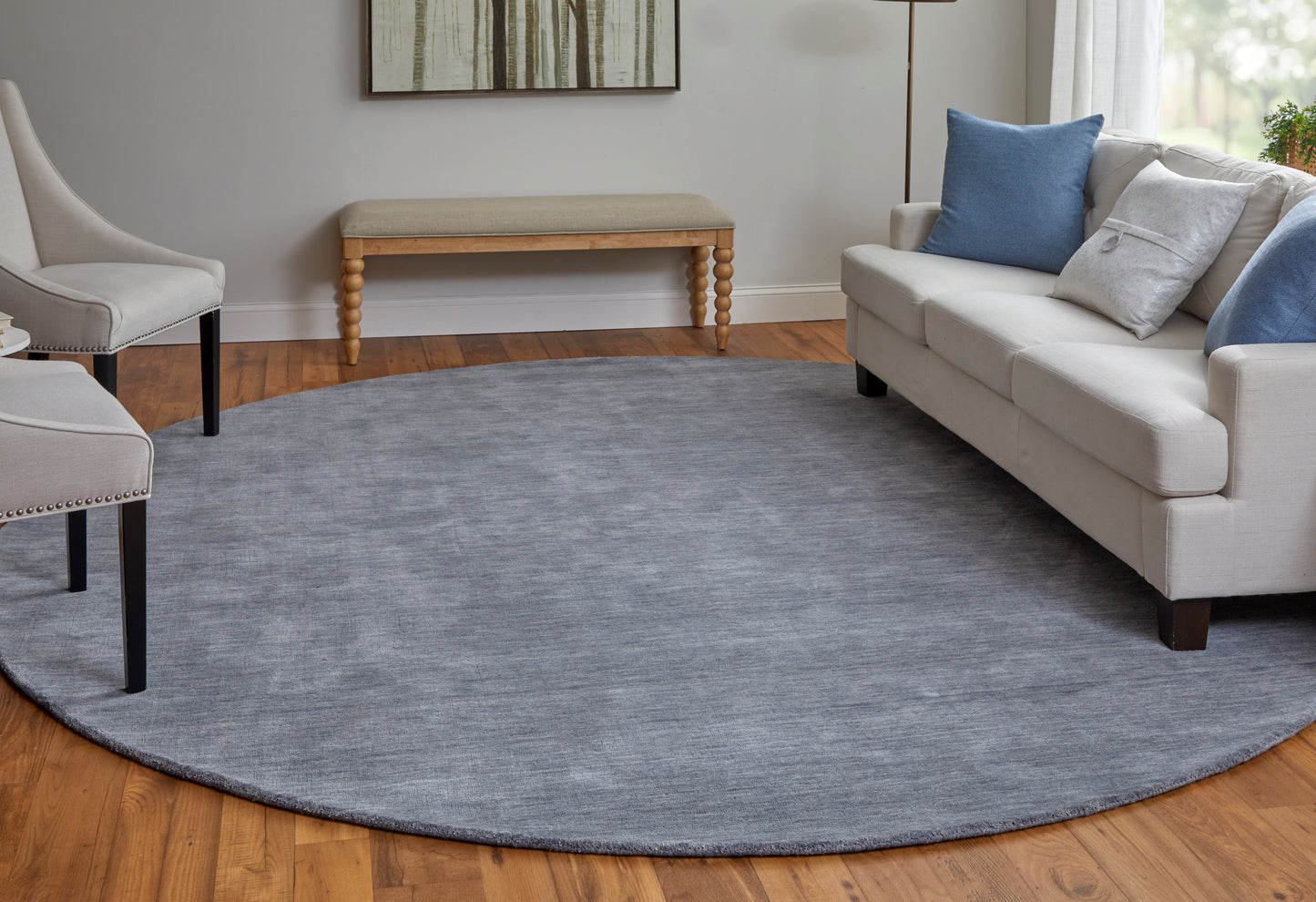 Luna Modern/Casual Gray/Blue Round Rug