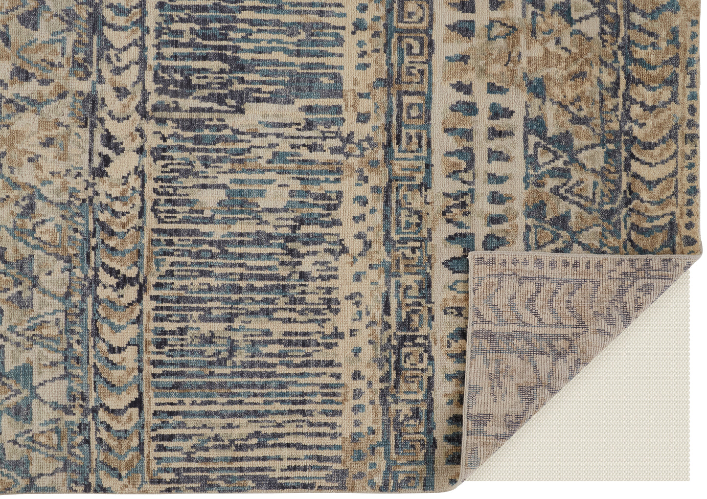 Palomar Transitional/Farmhouse Geometric Tan/Blue - Feizy Rug
