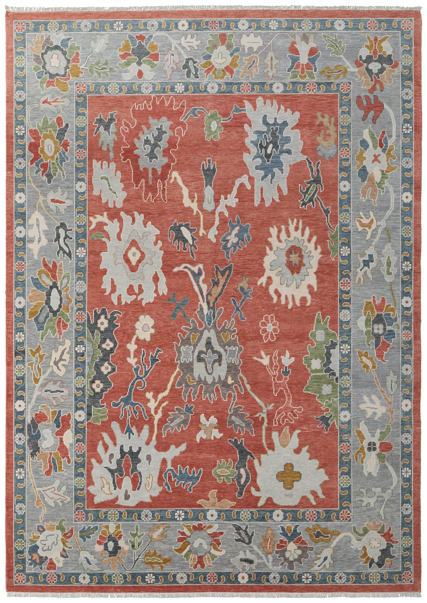 Karina Transitional/Bohemian & Eclectic/Craftsman Floral & Botanical/Bordered Red/Gray/Ivory - Feizy Rug