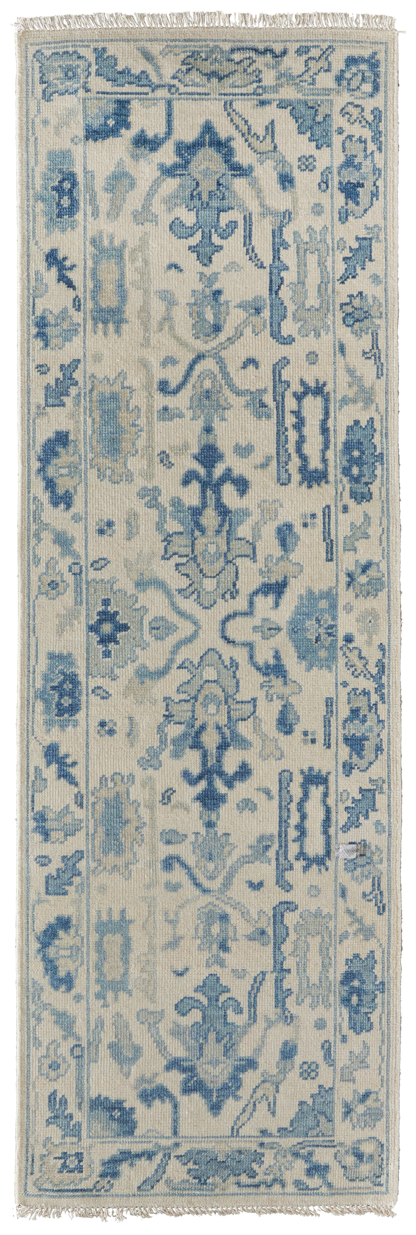 Karina Transitional/Craftsman/Casual Floral & Botanical/Scroll/Bordered Ivory/Blue - Feizy Rug