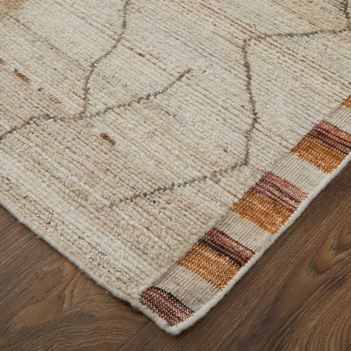 Kasbah Transitional/Casual/Bohemian & Eclectic Moroccan/Diamond/Stripes Ivory/Tan/Orange - Feizy Rug