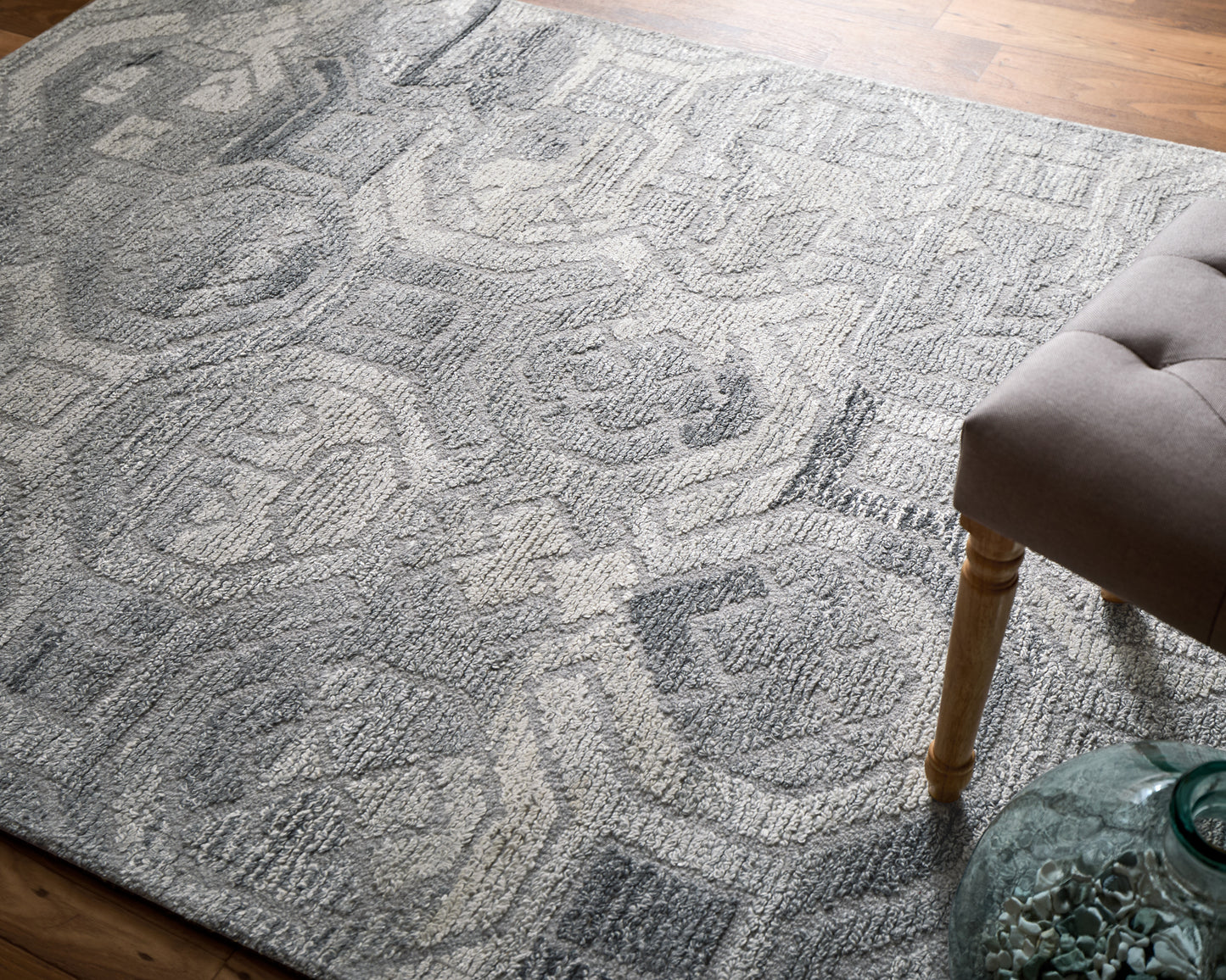 Asher Transitional/Industrial/Global Distressed/Geometric Gray/Ivory/Taupe - Feizy Rug