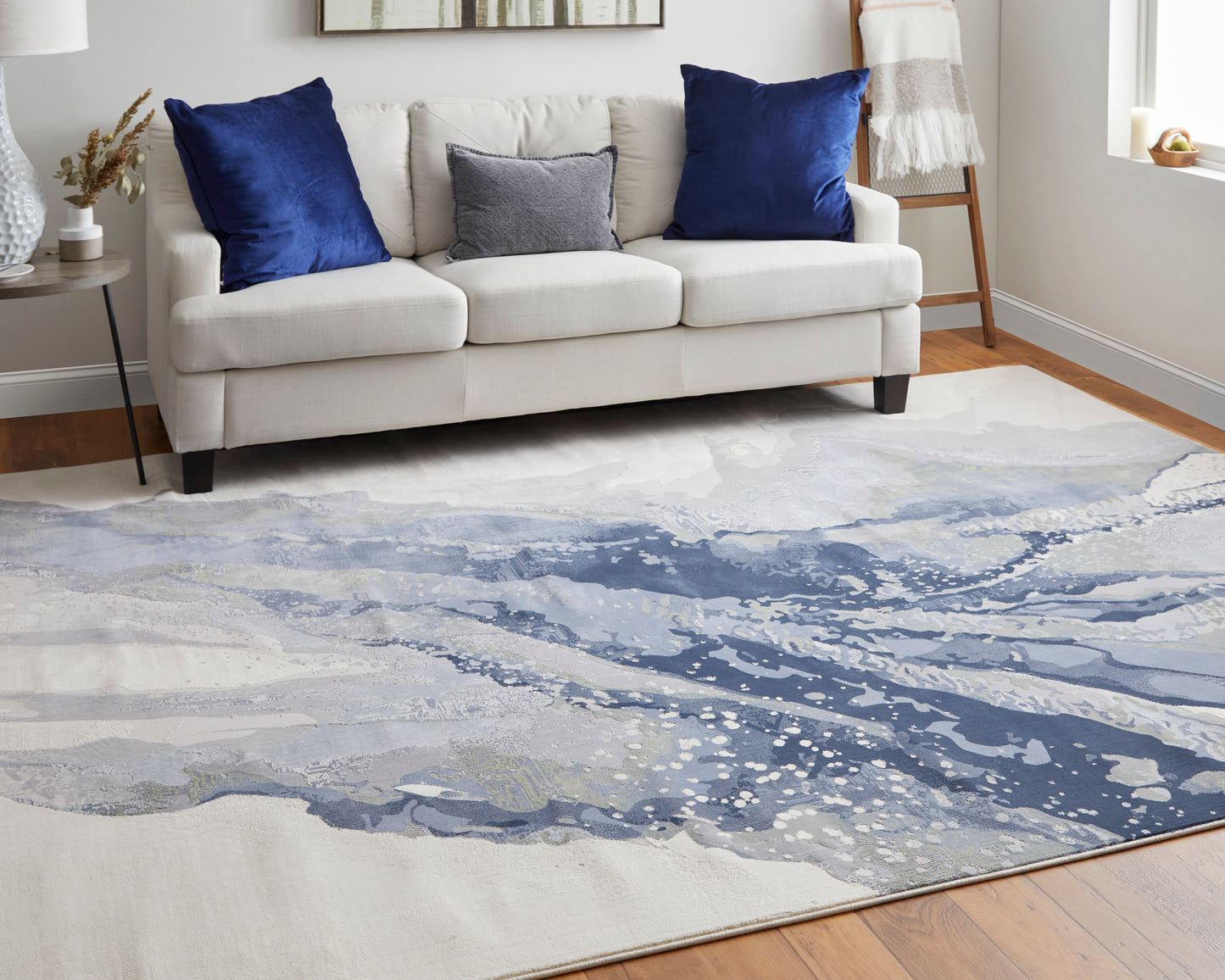 Clio Modern/Industrial/Casual Blue/Gray/Ivory Area Rug