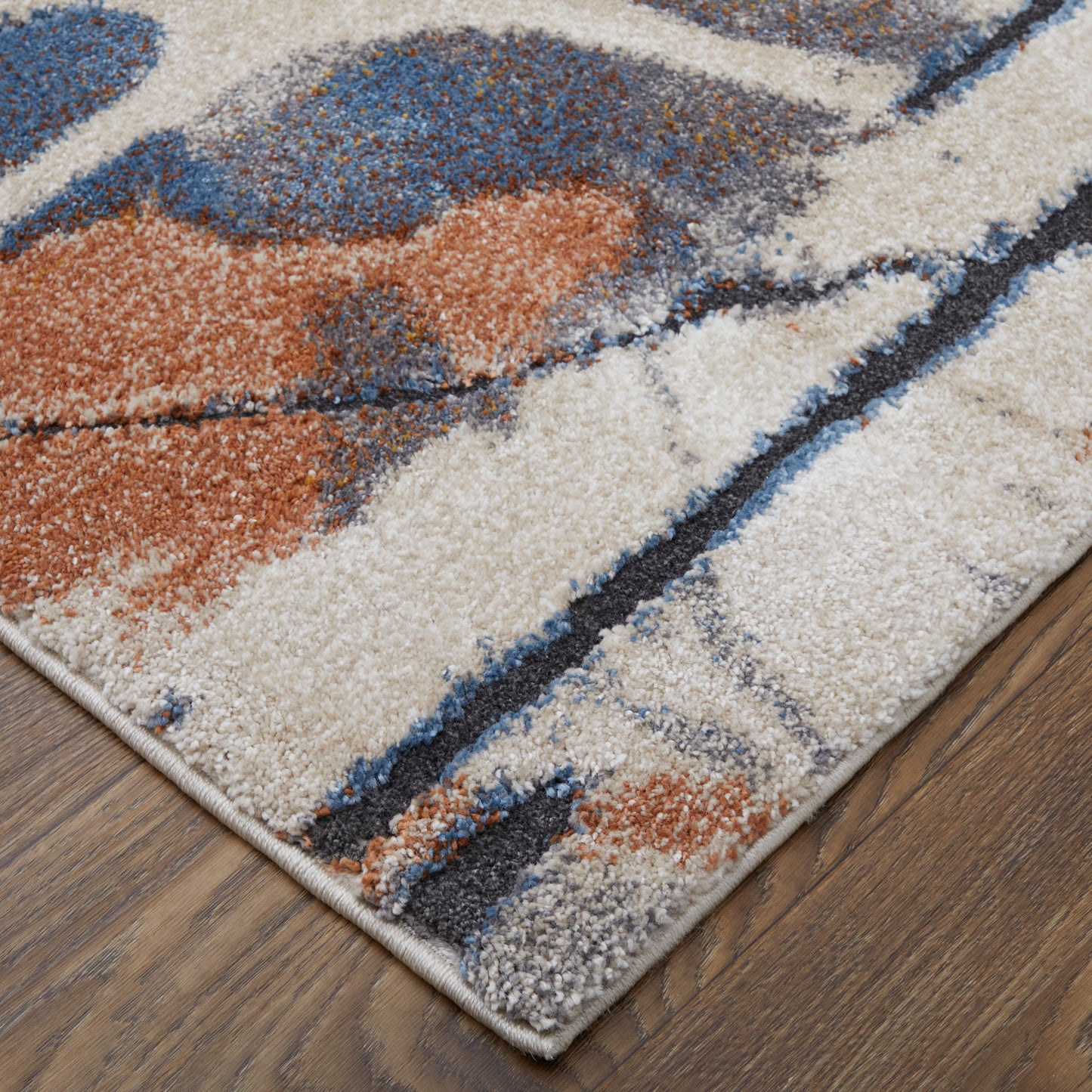 Gilmore Modern/Bohemian & Eclectic Watercolor/Abstract Blue/Orange/Gray - Feizy Rug