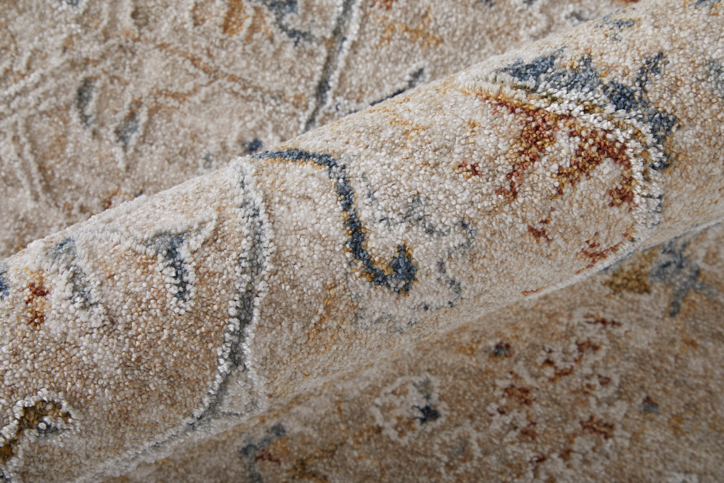 Pasha Transitional/Bohemian & Eclectic/Global Taupe/Ivory/Blue Accent Rug  Feizy Rugs Small Parcel,Feizy Rugs,Pasha,Taupe/Ivory/Blue,2' x 3',Accent Rug,Polyester,Transitional/Bohemian & Eclectic/Global,Turkey