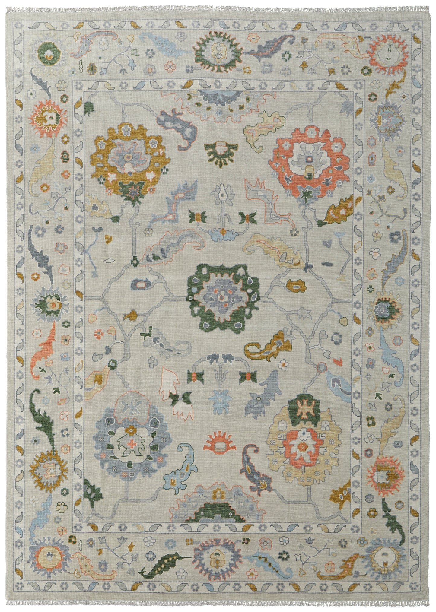 Karina Transitional/Craftsman/Casual Floral & Botanical/Scroll/Bordered Ivory/Gold/Green - Feizy Rug