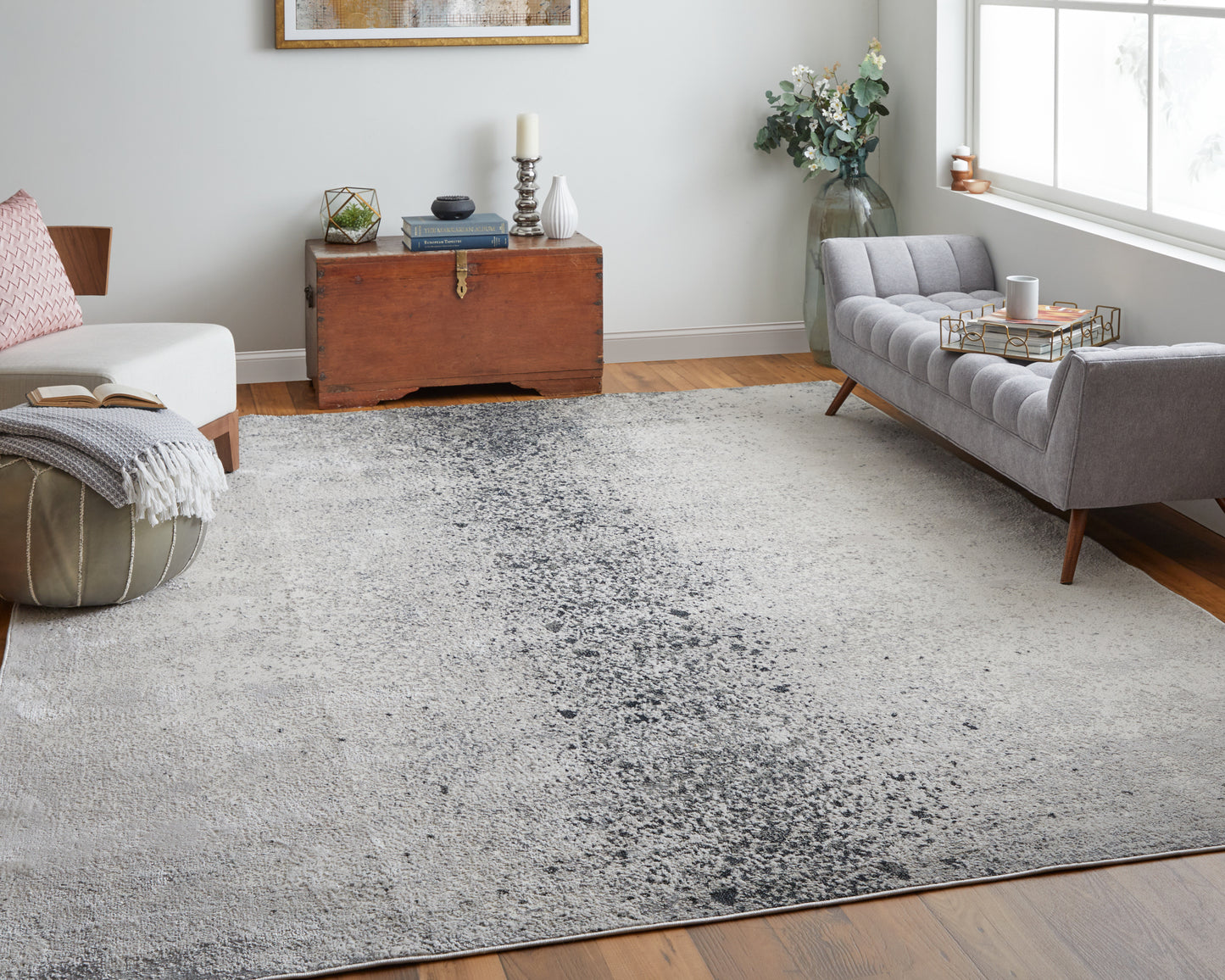 Astra Transitional/Industrial/Casual Abstract/Watercolor Ivory/Gray/Black - Feizy Rug