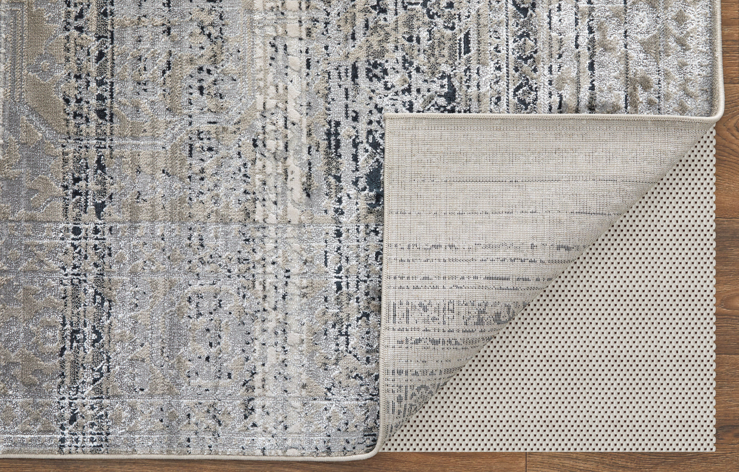 Macklaine Transitional/Bohemian & Eclectic/Global Distressed/Oriental/Bordered Taupe/Black/Ivory - Feizy Rug