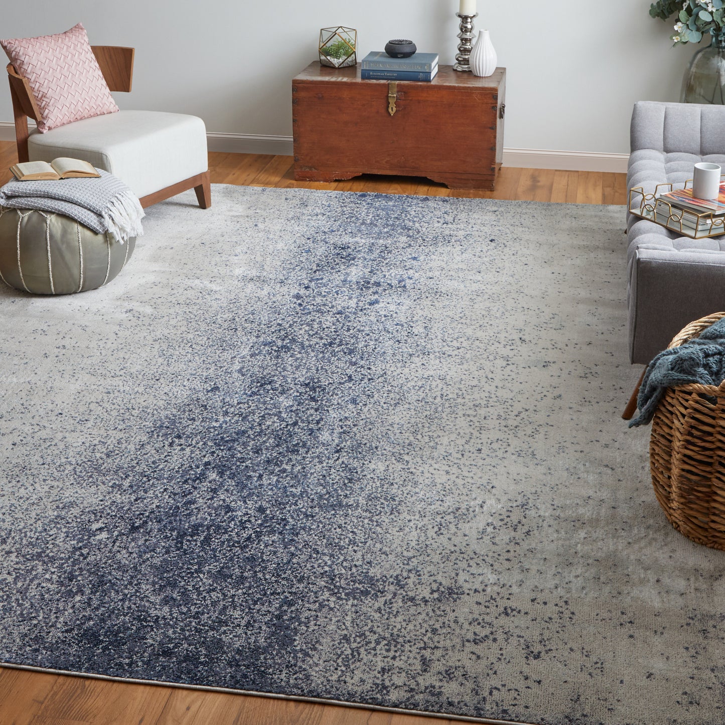 Astra Transitional/Industrial/Casual Abstract/Watercolor Blue/Ivory - Feizy Rug