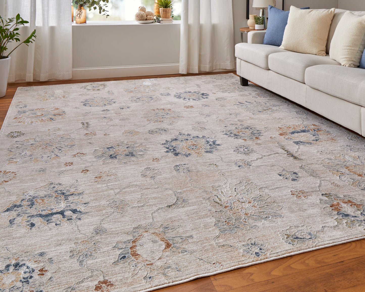 Pasha Transitional/Bohemian & Eclectic/Cottage Taupe/Ivory/Blue Area Rug